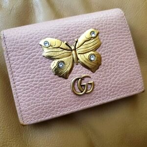 Gucci Bifold Wallet Butterfly GG Marmont Leather Pink